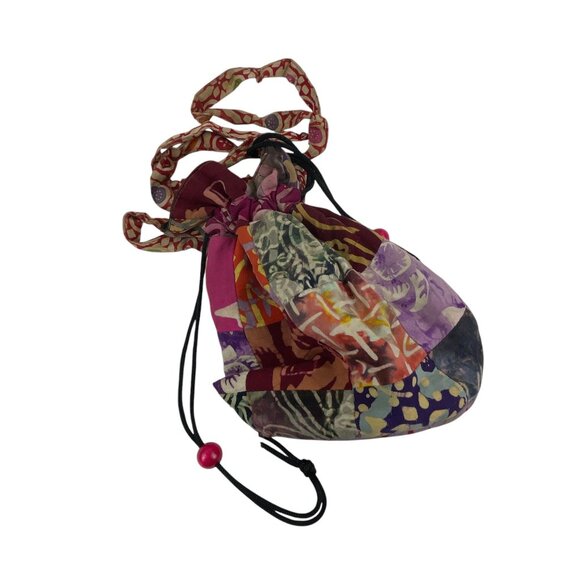 Handcrafted Patchwork Drawstring Pouch Colorful Batik Design Rayon Boho Bohemmia - Picture 11 of 11